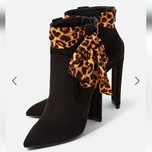 All Filled Up Leopard Accent Black Ankle Boots